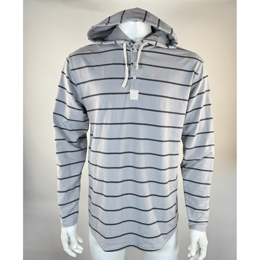 BYLT Basics Drop-Cut LUX Hooded Henley Mens L EUC Long Sleeve Stretch Cotton